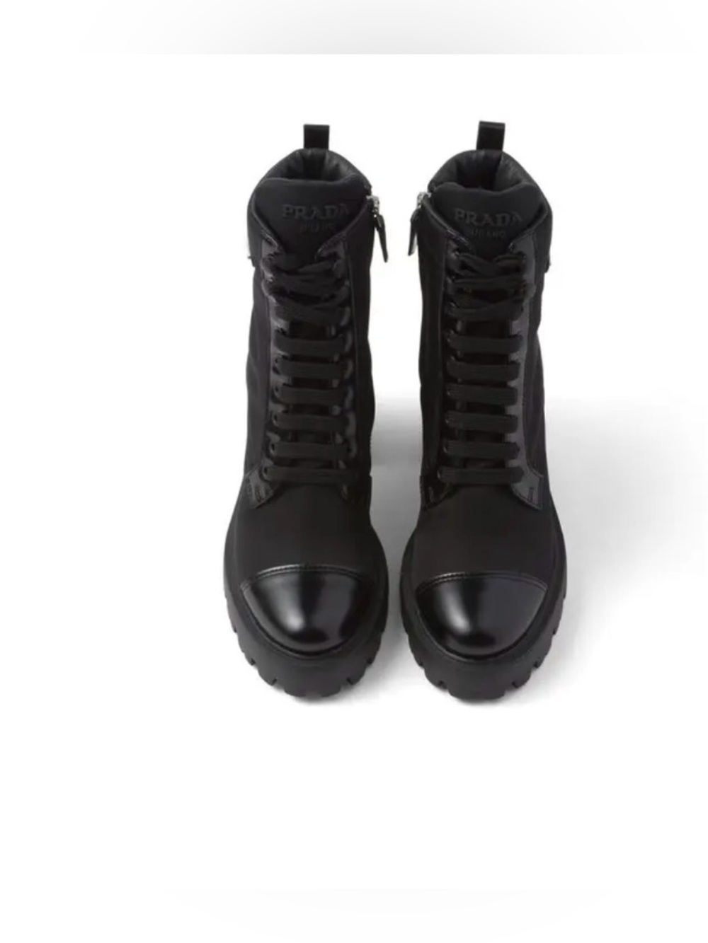 Prada Re-Nylon & Leather Booties Black Lace-Up Platform Ankle Boots, Women (8.5) - Picture 7 of 16